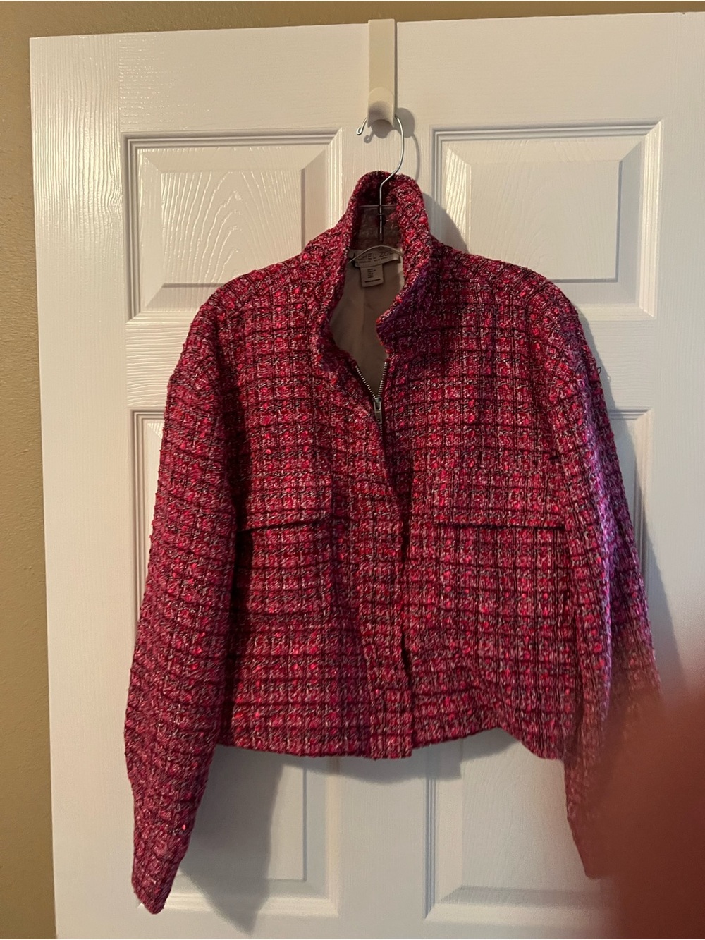 Rachel Zoe Fuchsia Tweed Zip-Up Blazer